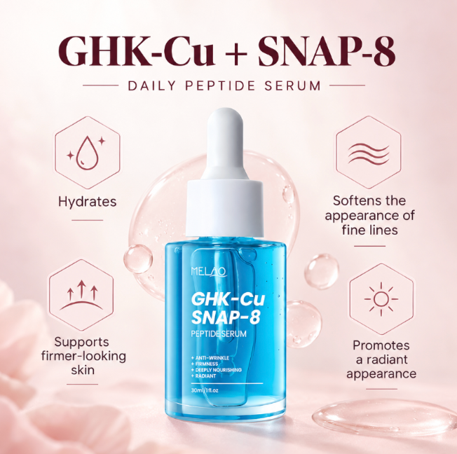 GHK-Cu + SNAP-8 peptide serum bottle with dropper